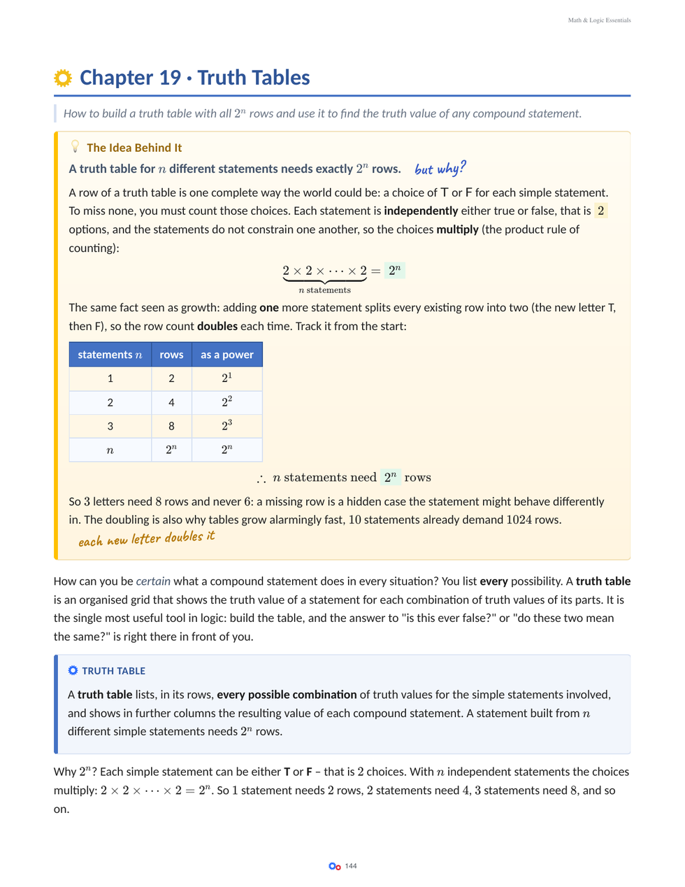 Truth table page from Math & Logic Essentials.