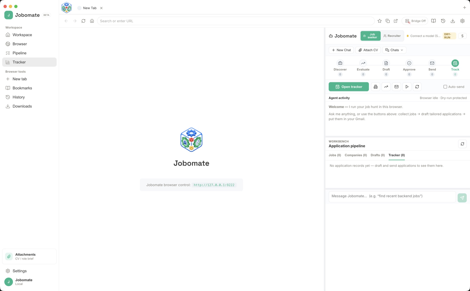 Jobomate Track stage showing approved messages sent from your own inbox.