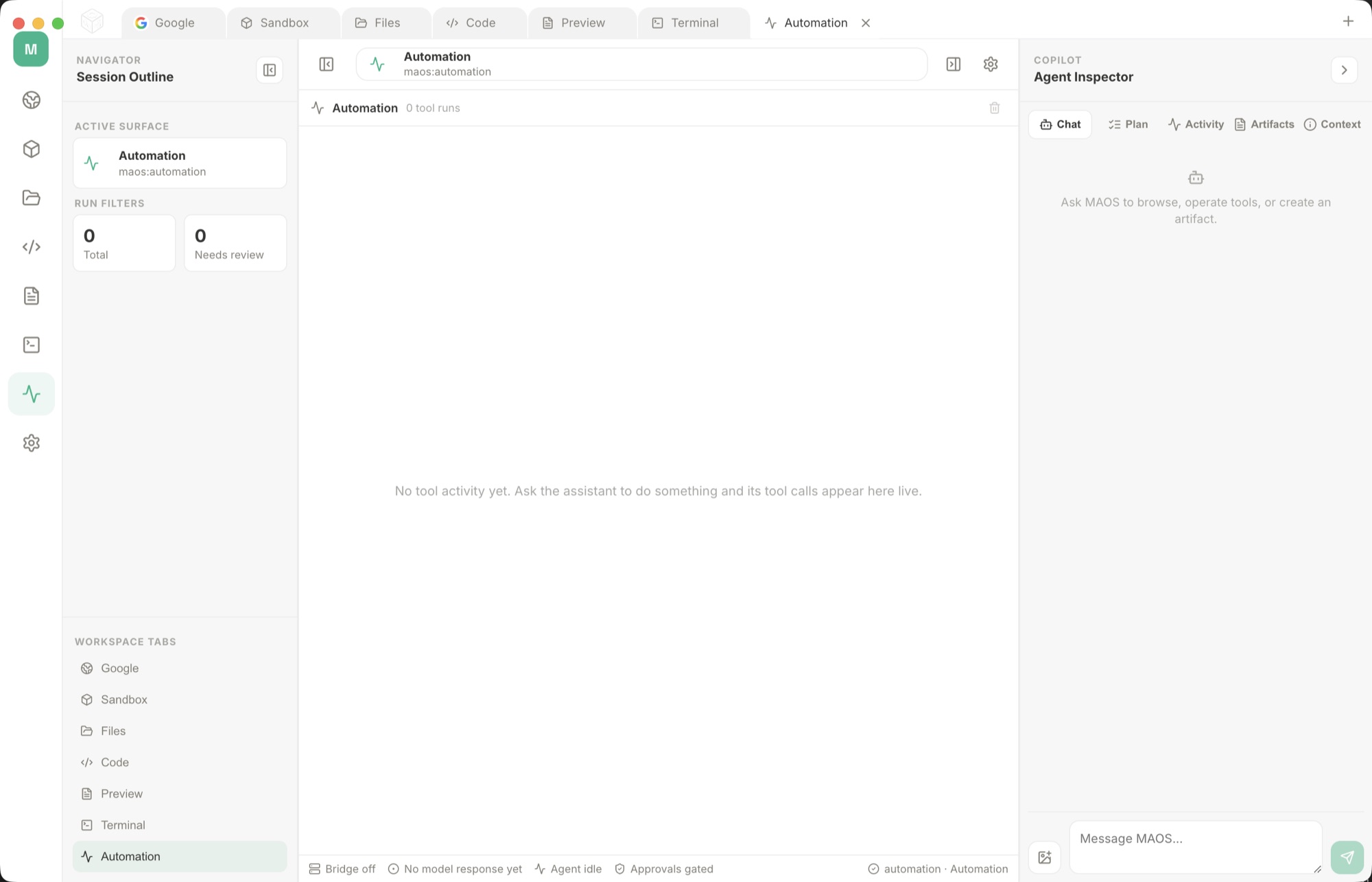 Visible tool runs screenshot in MultiAgentOS.